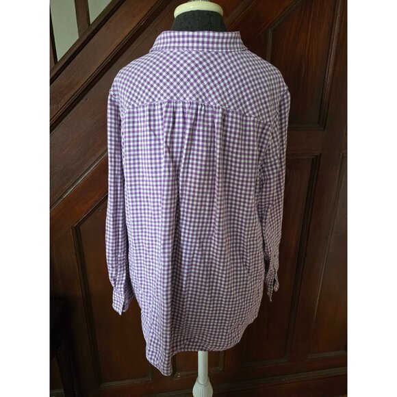 Lands End Womens 2X Purple & White Gingham Check Long Sleeve Button-Down Shirt - Picture 2 of 8